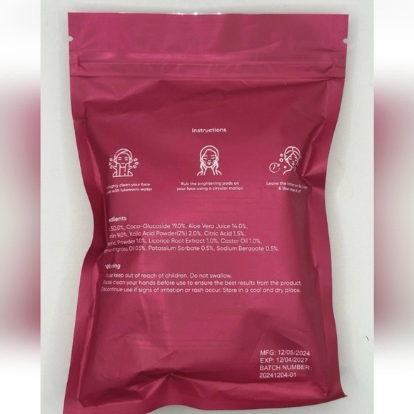 Eveloria Skincare Brightening Pads 30CT Exp. 12/27 Turmeric, Kojic Acid, Vit C - Picture 2 of 4